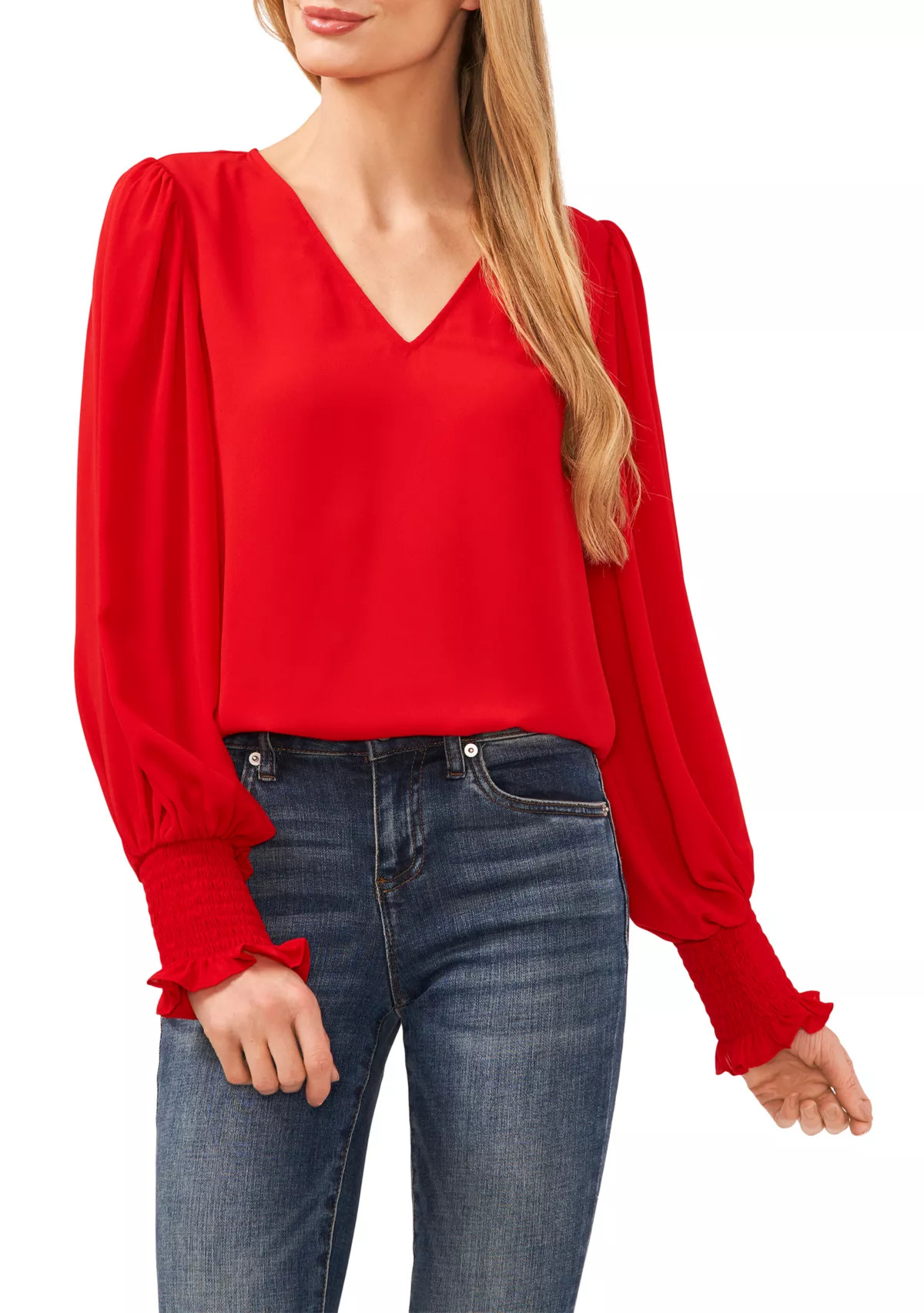 CeCeWomen's V-Neck Blouse with Smocking Cuffs | Belk