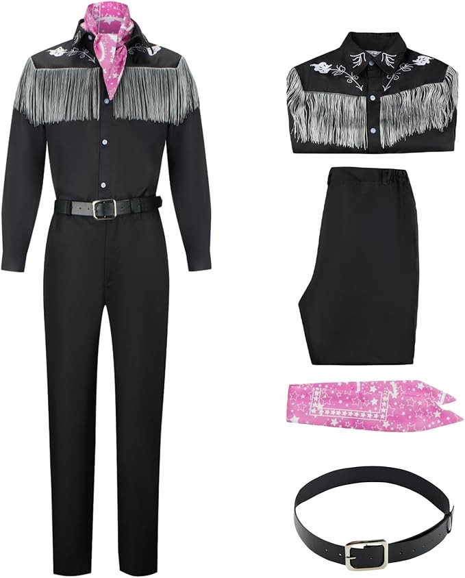 Justincity Adult Black Cowboy Costume Western Fringe Shirt Set Halloween Disco Cosplay with Scarf... | Amazon (US)