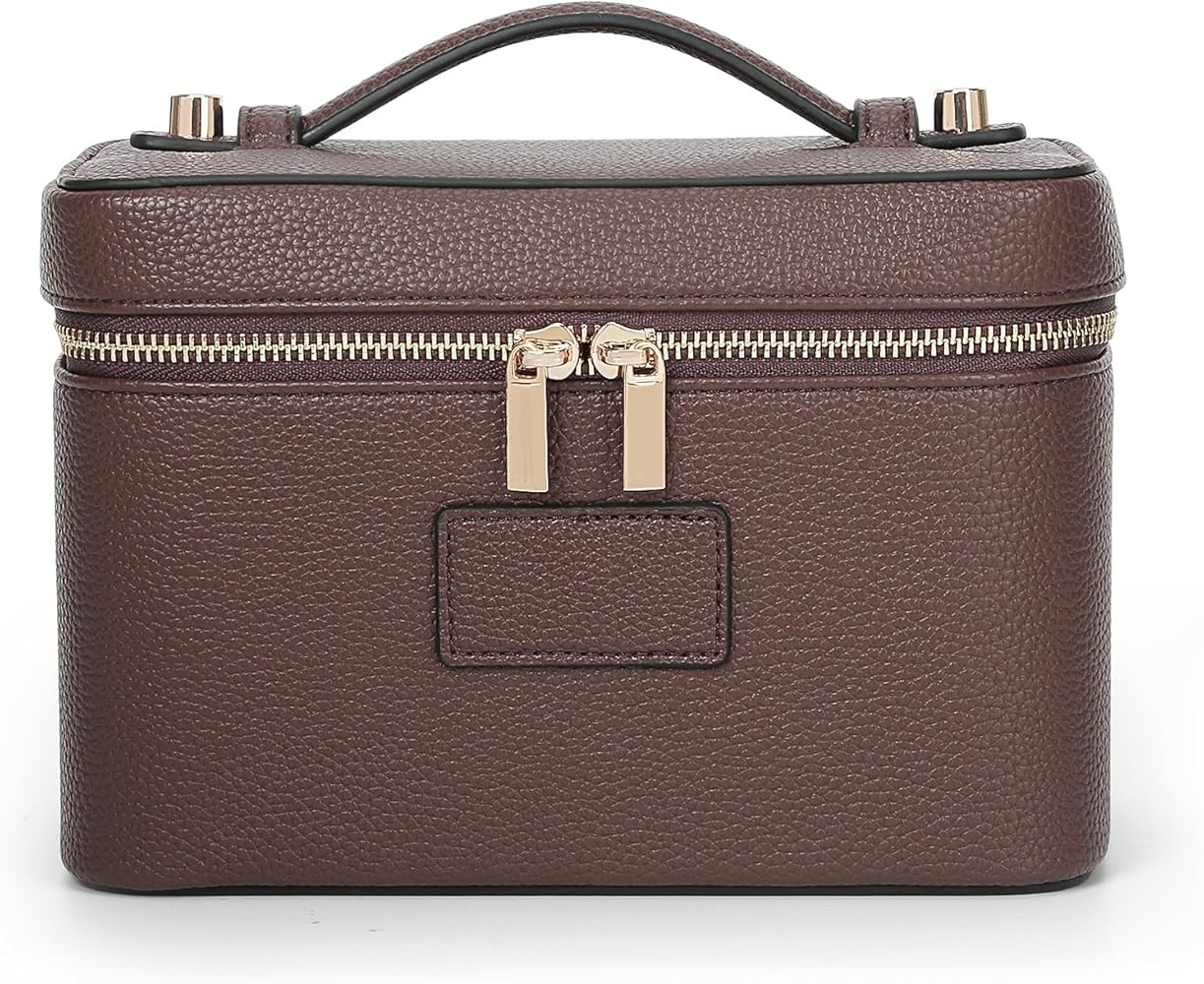 Makeup Bag Vanity Case for Women Leather Cosmetic Bag Travel Toiletry Bags Portable Makeup Organi... | Amazon (US)