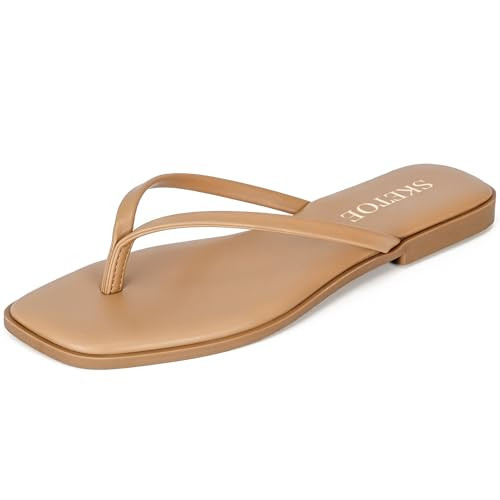 Flip Flops for Women Square Toe Flat Sandals for Women Comfortable Thong Sandals Leather Flip Flo... | Amazon (US)