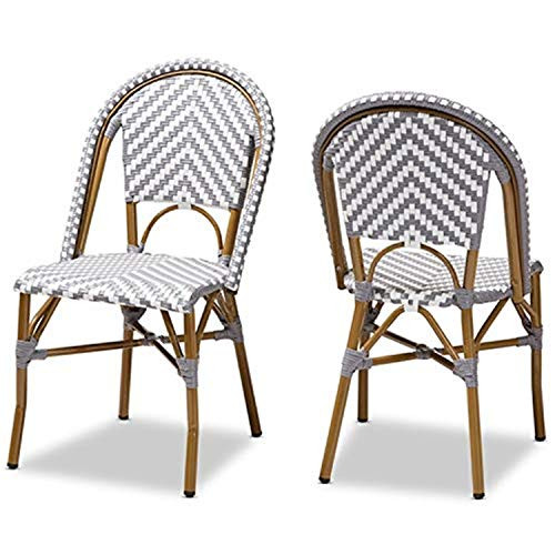 Baxton Studio Celie Classic French Indoor and Outdoor Grey and White Bamboo Style Stackable Bistro D | Amazon (US)