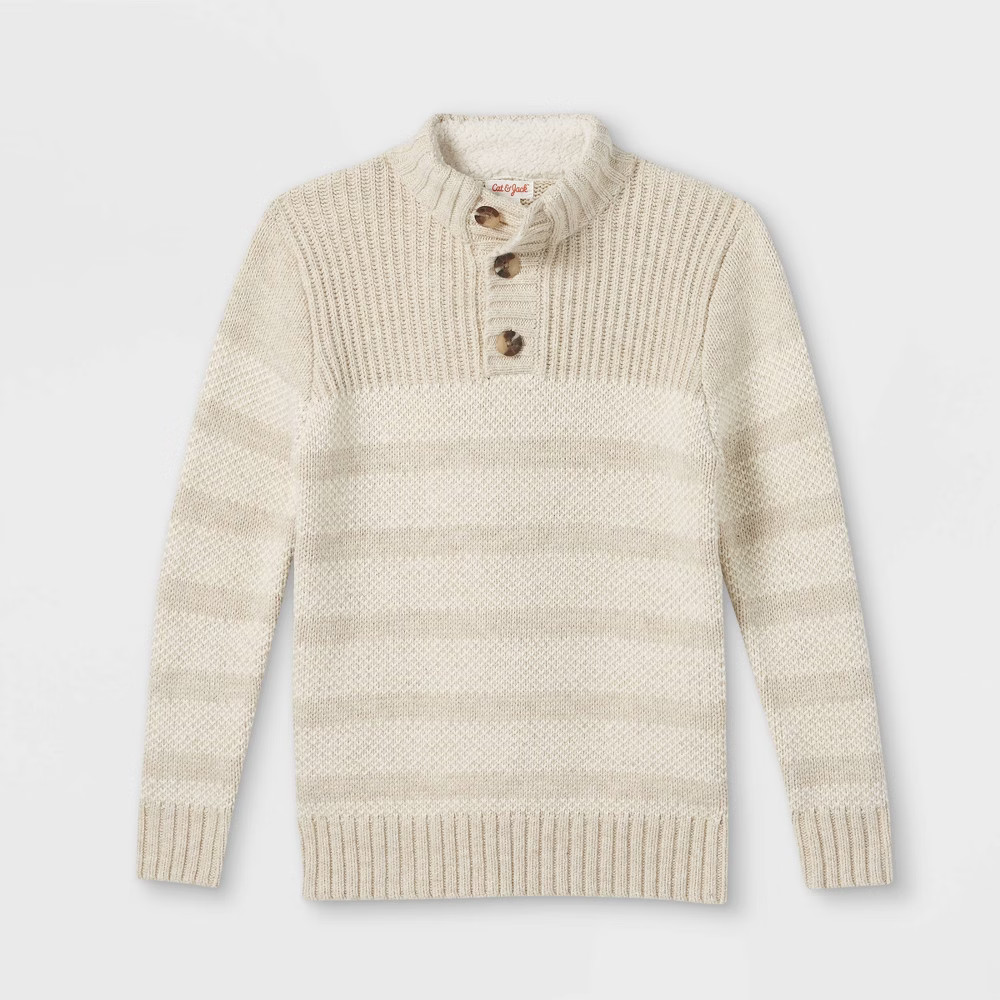 Boys' Striped Mock Neck Sweater - Cat & Jack Oatmeal XL | Target