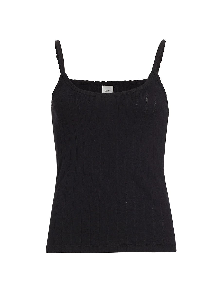 Women's Pointelle-Knit Classic Tank - Black - Size Medium | Saks Fifth Avenue