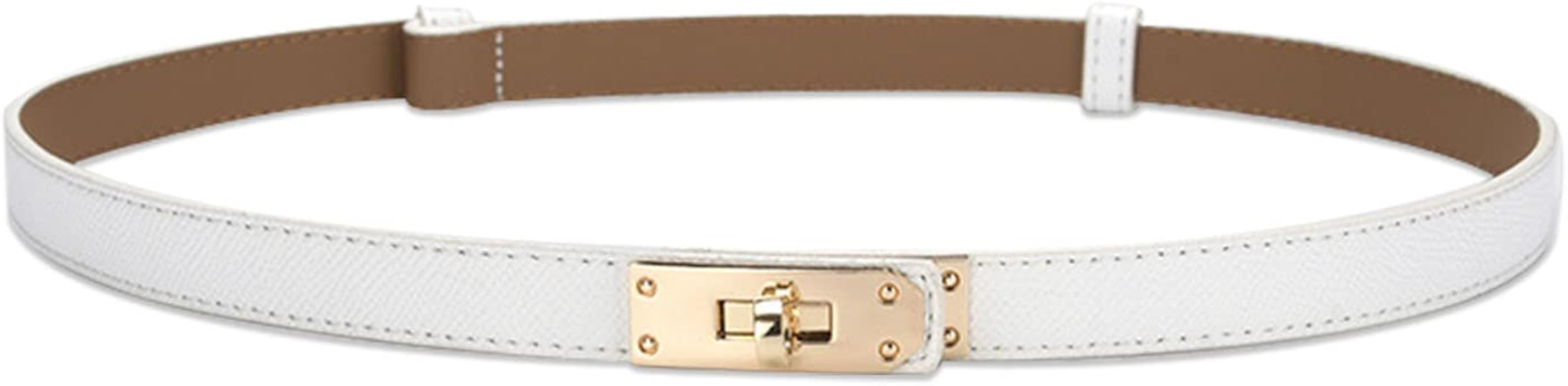 LumiSyne Women Skinny Leather Belt Solid Color Alloy Turn Lock Adjustable Waistband Thin Waist Be... | Amazon (US)