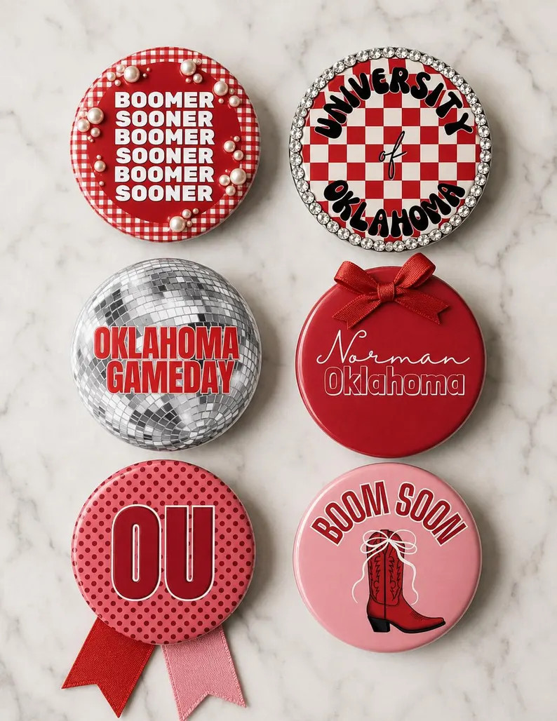 Oklahoma OU Game Day Buttons | Red & White Football Pins | Tailgate Button | Sorority Game Day | ... | Etsy (Global)