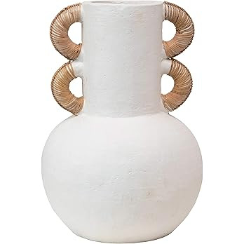 Creative Co-Op Terra-Cotta Rattan Wrapped Handles, Cream Color, Truck Ship Vase, White | Amazon (US)