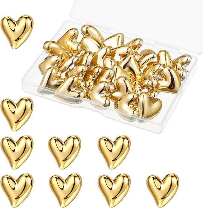 30 Pcs Gold Heart Push Pins, Cute Push Pins for Bulletin Board, Heart Decorative Thumb Tacks Gold... | Amazon (US)