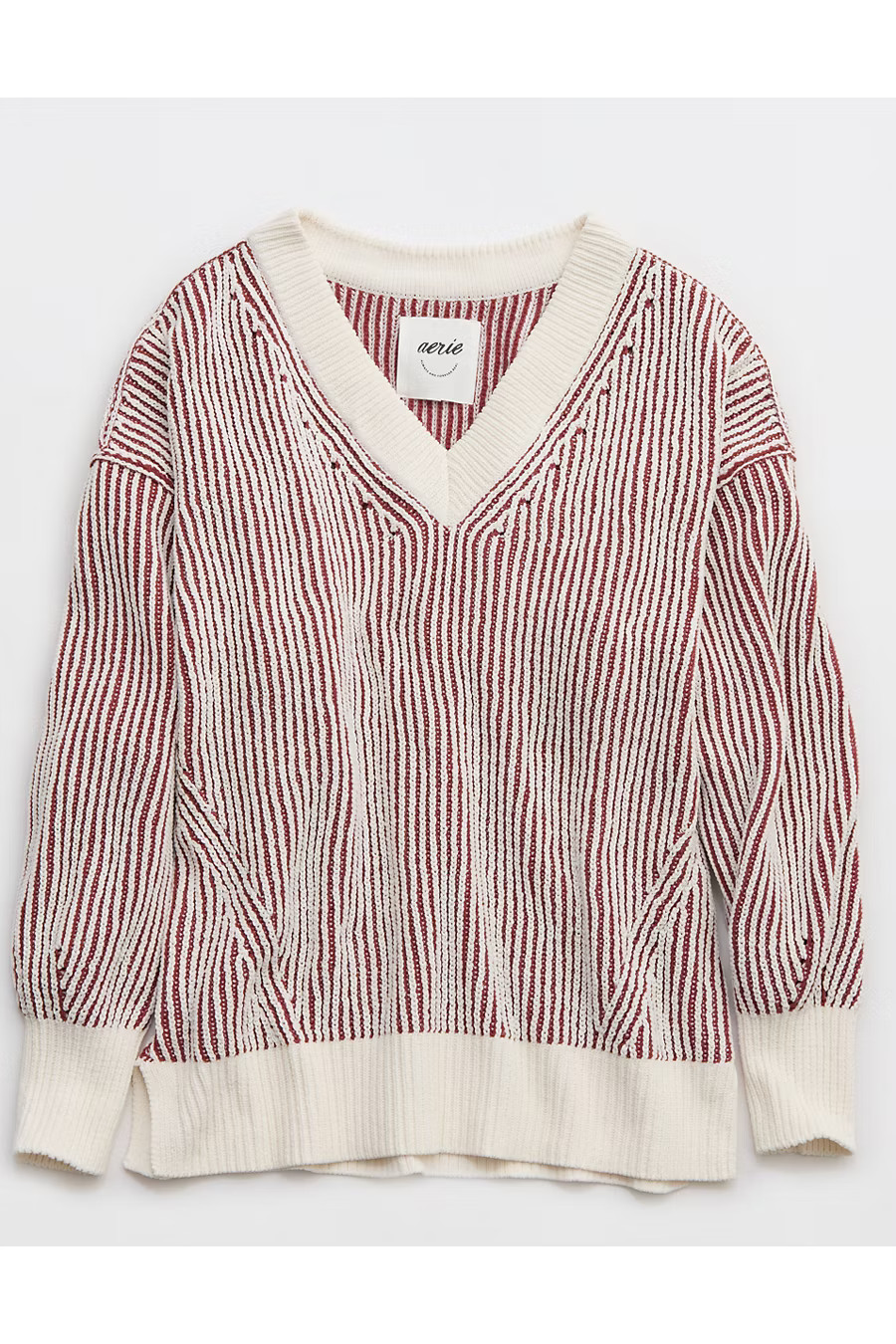 Aerie Beyond Chenille V-Neck Sweater Women's Rustic Red XXS | Aerie