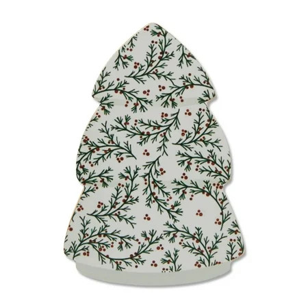 Wood Tree Christmas Tabletop Decoration, Green and White, 6", by Holiday Time | Walmart (US)
