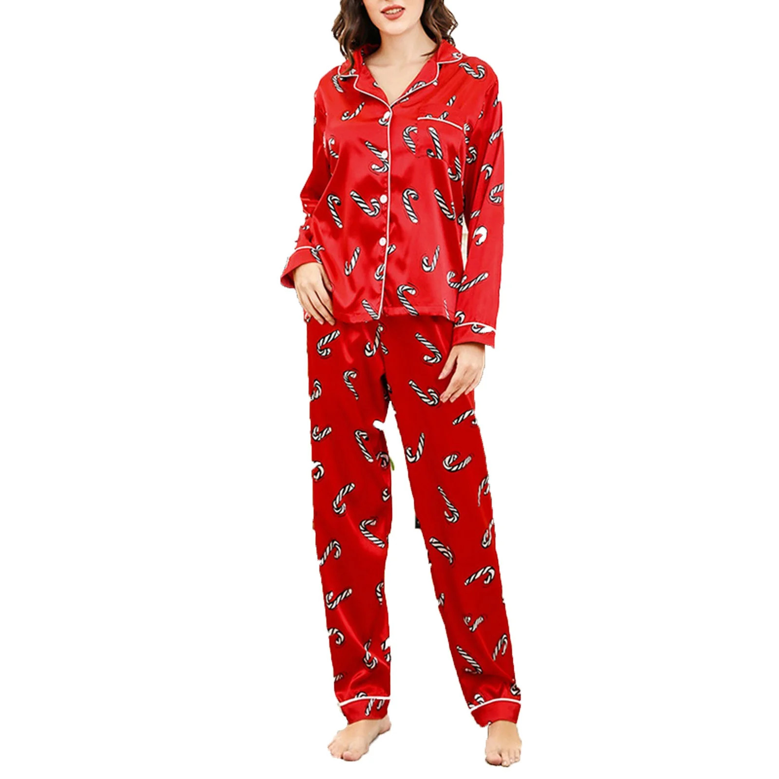 Christmas Pajamas for Women Long Sleeve Sleepwear Soft Button Down Loungewear Pjs Lounge Set Nigh... | Walmart (US)