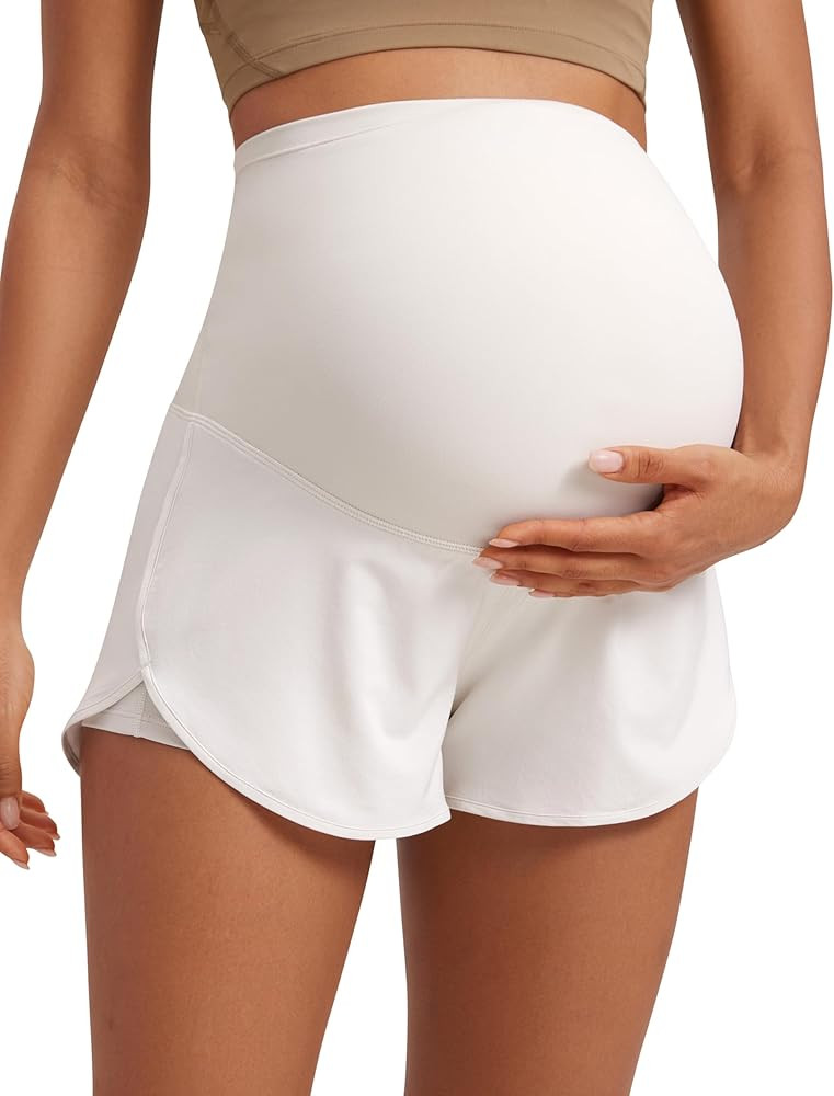 CRZ YOGA Women 2 in 1 Maternity Workout Shorts Over Belly 3’’ - Dolphin Soft Athletic Running... | Amazon (US)