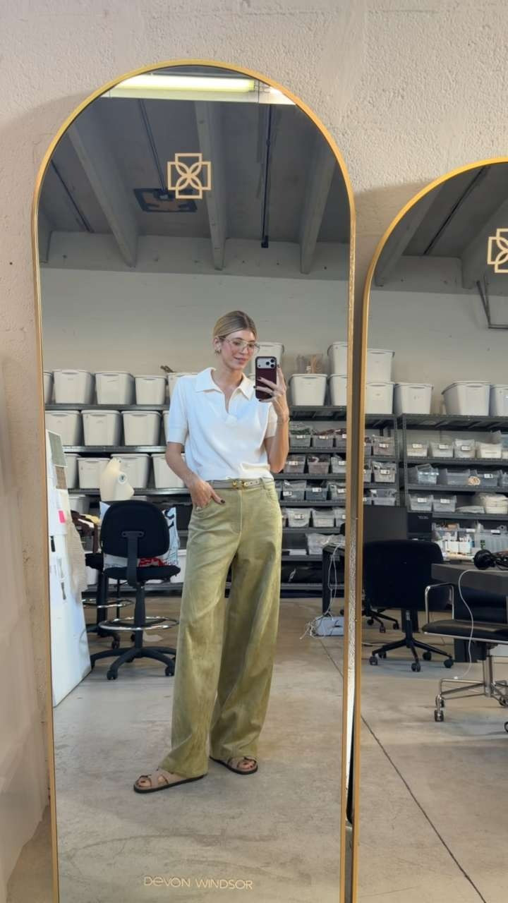 Obsessed with this outfit + suede green pants! 🤍🌴 Paired with a polo sweater top and Miu Miu glasses. 

 #LTKgrwm #LTKootd #LTKSeasonal