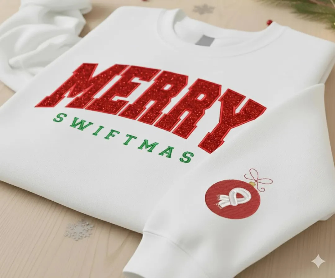 Embroidered Merry Swiftmas Sweatshirt, Red Glitter Shirt, Merry Swiftmas Shirt, in My Christmas E... | Etsy (US)
