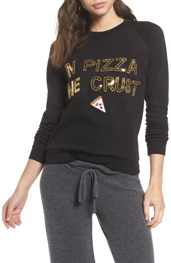 Women's Bow & Drape In Pizza We Crust French Terry Sweatshirt, Size Small - Black | Nordstrom