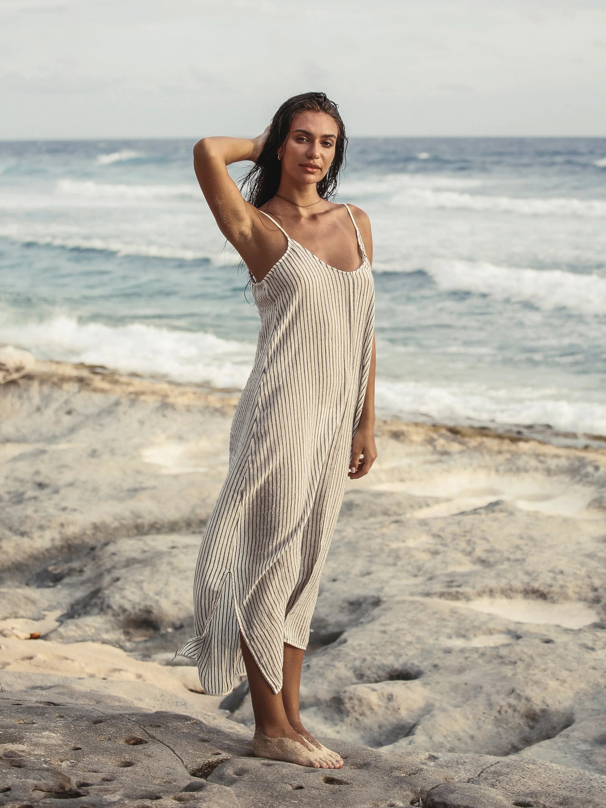 The Handloom Yaz Dress - Black Stripes | Andie Swim