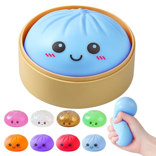 Dumpling Squishies, Dumpling Mystery Box, Colorful Dumplings Stress Balls Fidget Sensory Toy, Stocking Stuffers with Food Steamer Stretchy Desk Toys (Blue) | Amazon (US)