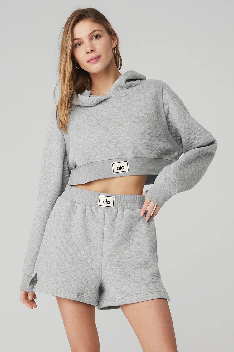 Quilted Cropped Arena Hoodie - Athletic Heather Grey | Alo Yoga