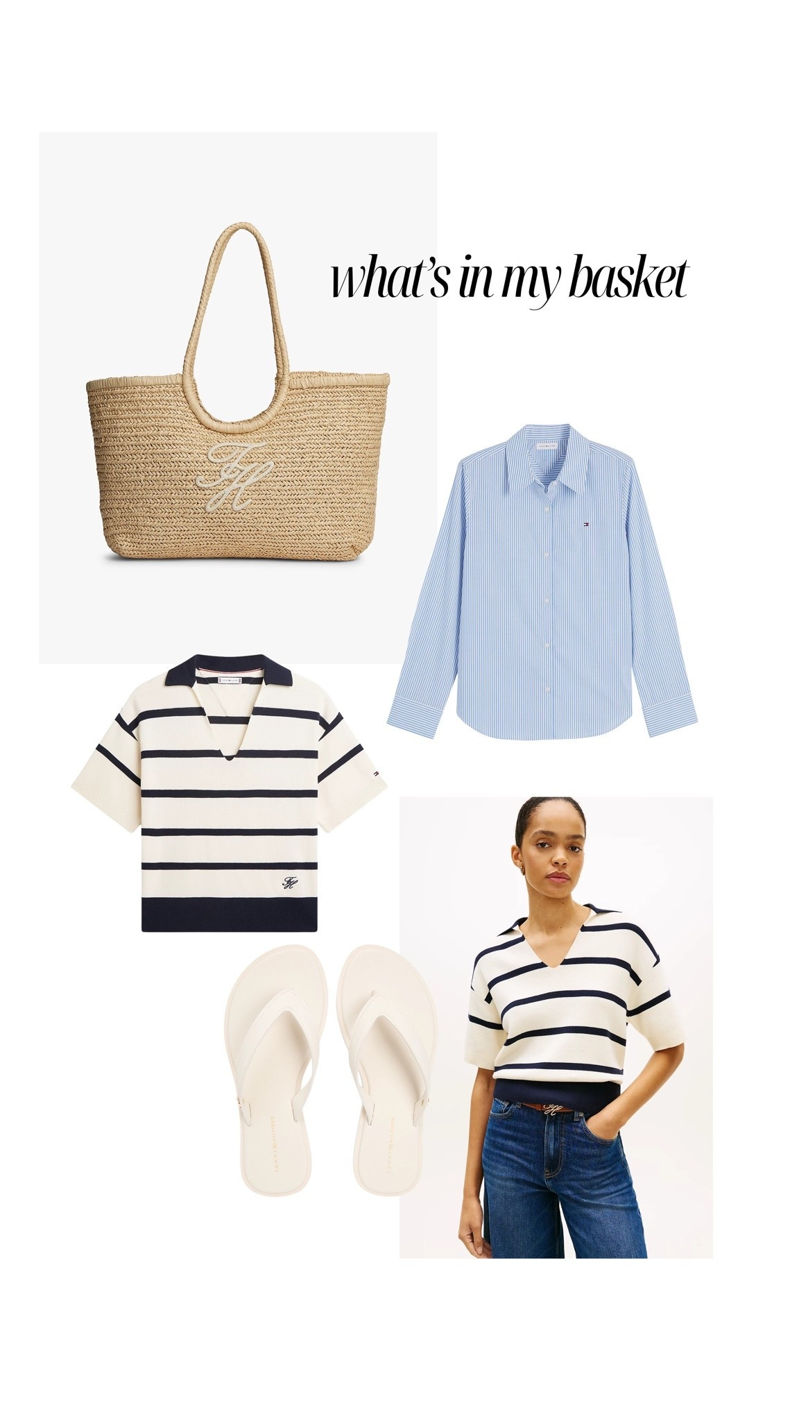Tommy H summer sale what’s in my basket 🌞 blue shirt, basket bag, flip flops, summer outfit, heatwave outfit 

@tommy (ad)

#LTKsummer