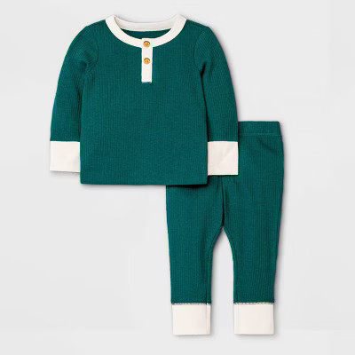 Baby Boys' 2pc Rib Henley Top & Bottom Set - Cat & Jack™ Green | Target