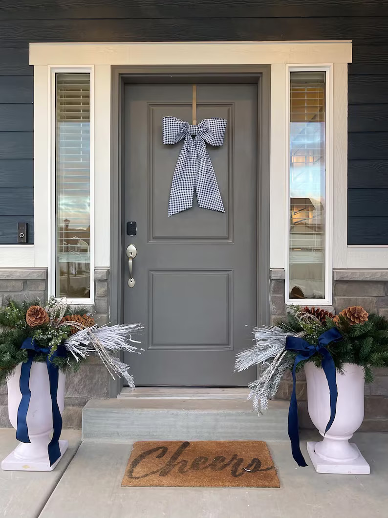 Extra Large Blue Gingham Bow - Elegant Checkered Ribbon, Door Bow, Wreath Bow, Crib Bow, and Mant... | Etsy (US)