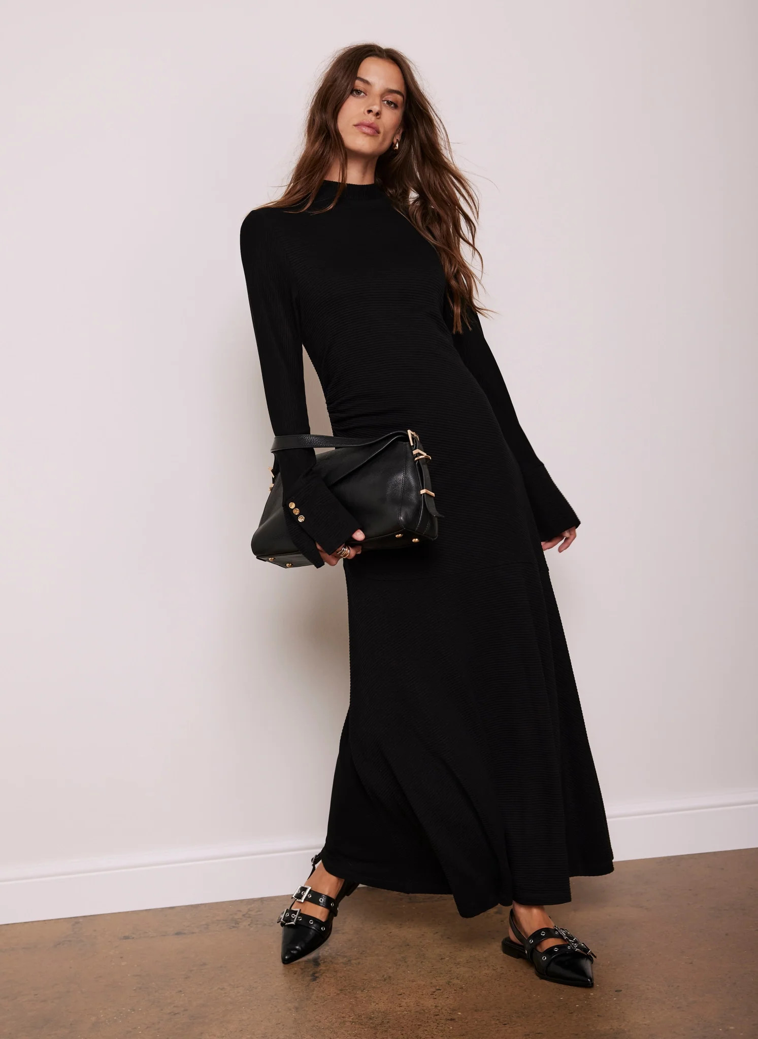 Black Ribbed Jersey Maxi Dress | Mint Velvet