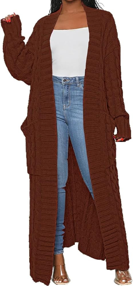 A ADILACA Women's Thin Type Stylish Cable Knit Cardigan with 2-Pockets, Women's Extra Long Ankle ... | Amazon (US)