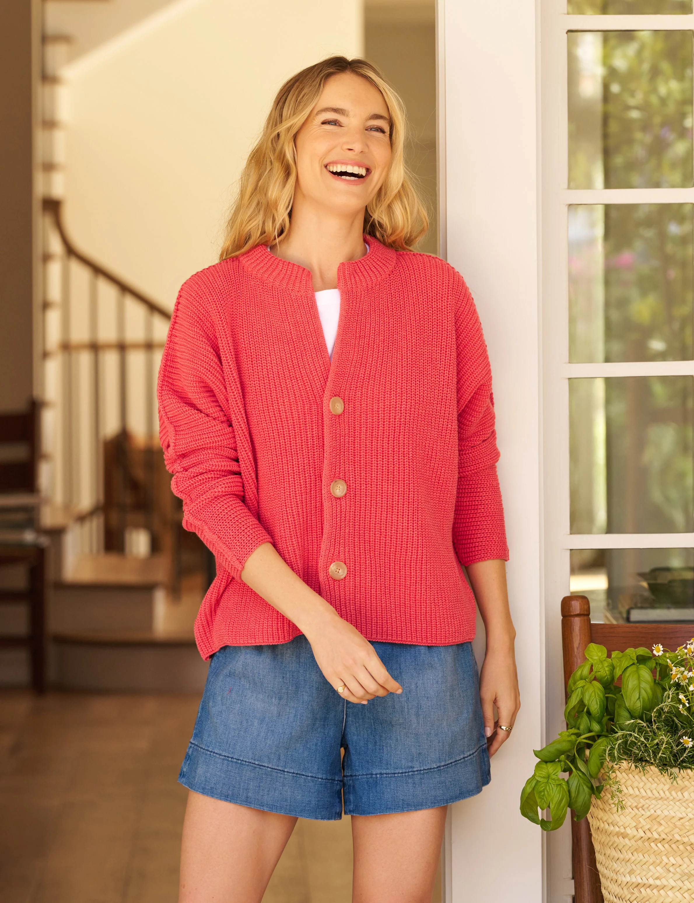 MONTECITO CARDIGAN Lobster, Pure Italian Cotton | Frank & Eileen