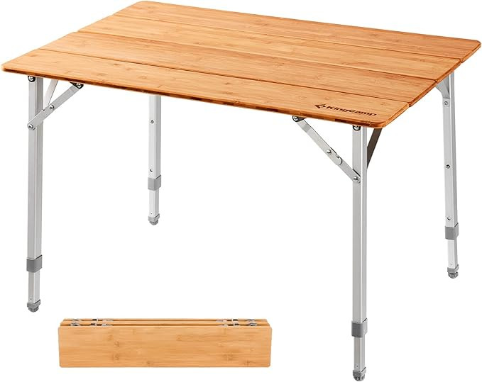 KingCamp Bamboo Folding Table Camping Table 4-Folds Lightweight with Adjustable Height Aluminum L... | Amazon (US)
