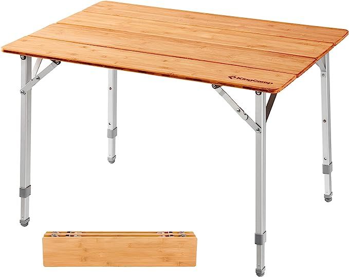 KingCamp Bamboo Folding Table Camping Table 4-Folds Lightweight with Adjustable Height Aluminum L... | Amazon (US)