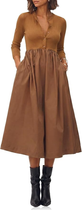 Cicy Bell Womens Long Sleeve Midi Dress Casual Half Button Fall Dresses | Amazon (US)