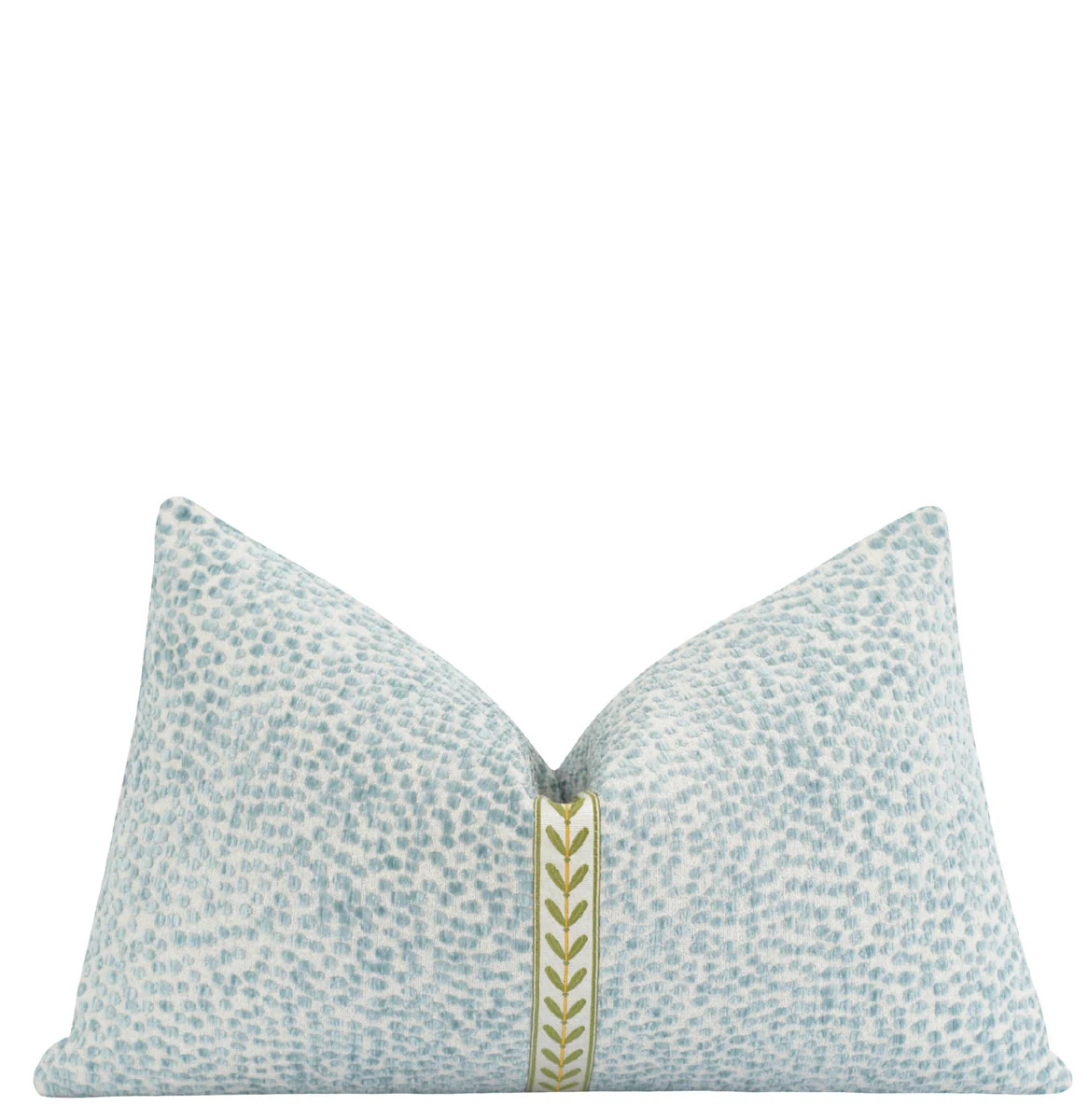 Mist Dotted Chenille Small Green Leaf Trim Pillow | Land of Pillows
