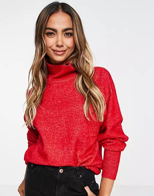ASOS DESIGN longline sweater with high neck in red | ASOS (Global)