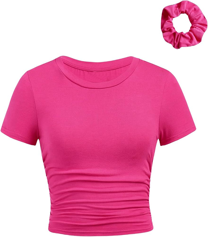 SOLY HUX Girl's Short Sleeve Crew Neck Slim Fitted Basic T-Shirts Summer Tops with Hair Ties | Amazon (US)