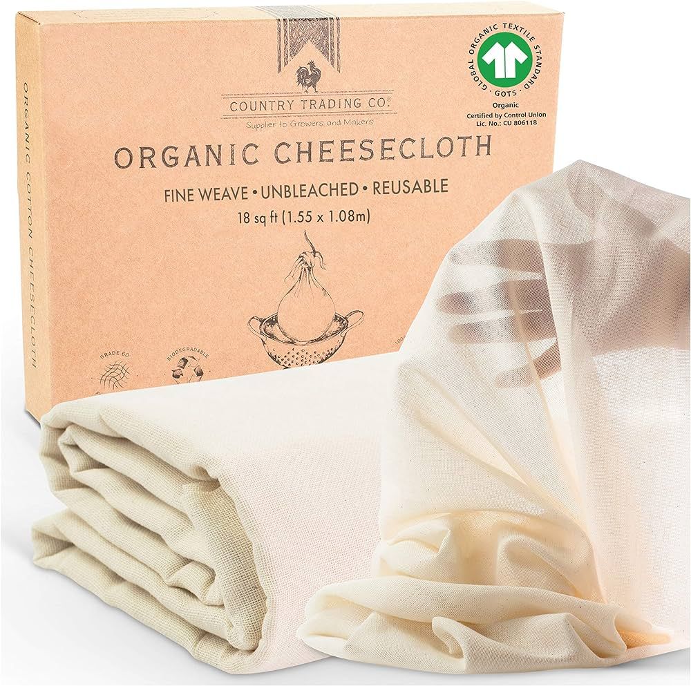 Organic Unbleached Cotton Cheesecloth for Straining, GOTS Certified, Fine Reusable Strainer – L... | Amazon (US)