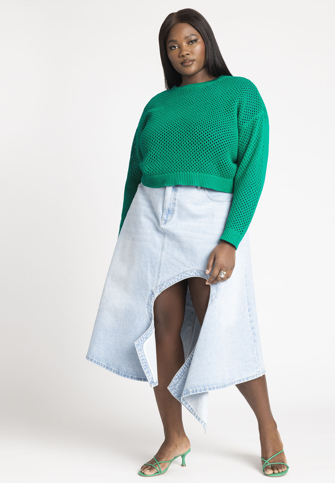 Cutout Hankerchief Hem Denim Skirt | Eloquii