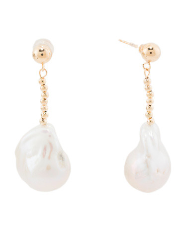 Made In Usa 14kt Gold Beaded Baroque Freshwater Pearl Drop Earrings | TJ Maxx