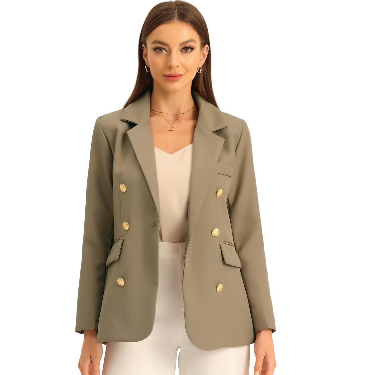 Allegra K Women's Work Office Notched Lapel Long Sleeve Double Breasted Blazer Khaki Small | Target