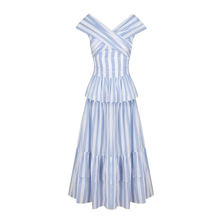 Aurelie Set in Blue & White Stripes | Over The Moon