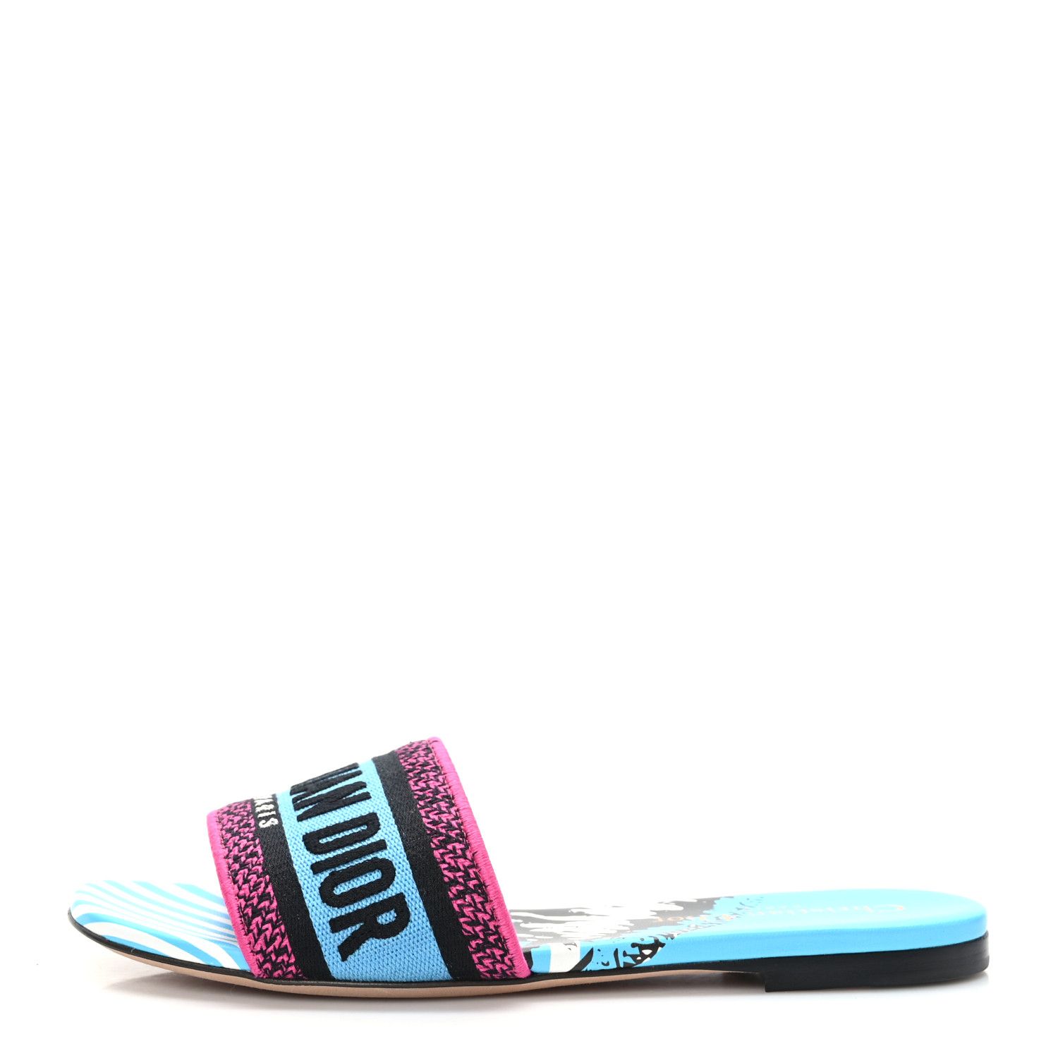 Canvas D-Jungle Pop Embroidered Dway Flat Slide Sandals 35.5 Bright Blue Pink Multicolor | FASHIONPHILE (US)