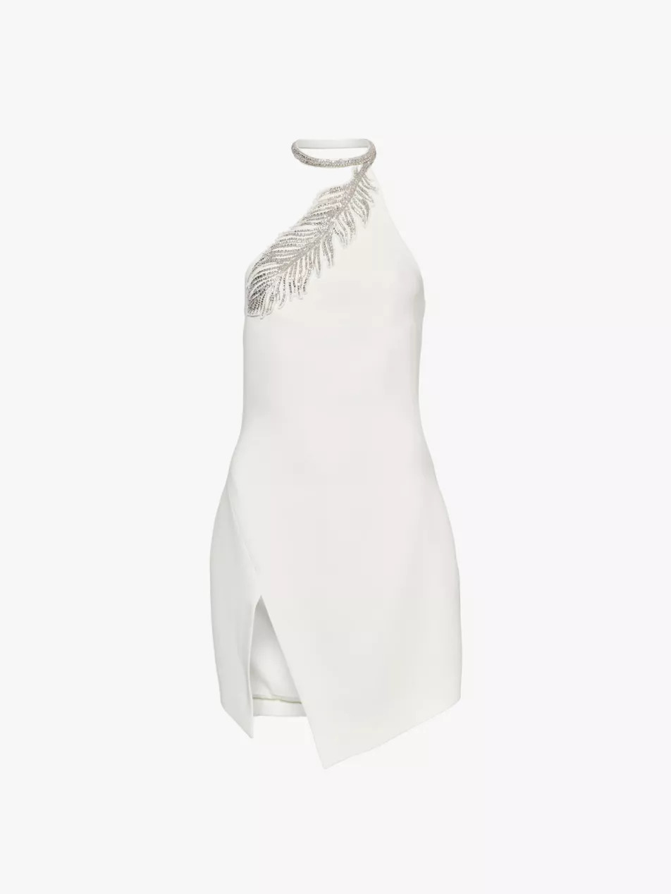 Crystal-embellished asymmetric woven mini dress | Selfridges
