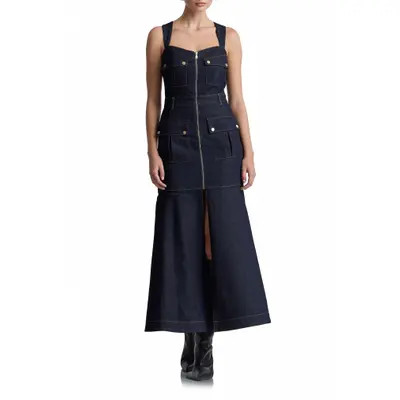 Avec Les Filles Denim Cargo Fit & Flare Maxi Dress in Dark Rinse at Nordstrom, Size 8 | Nordstrom