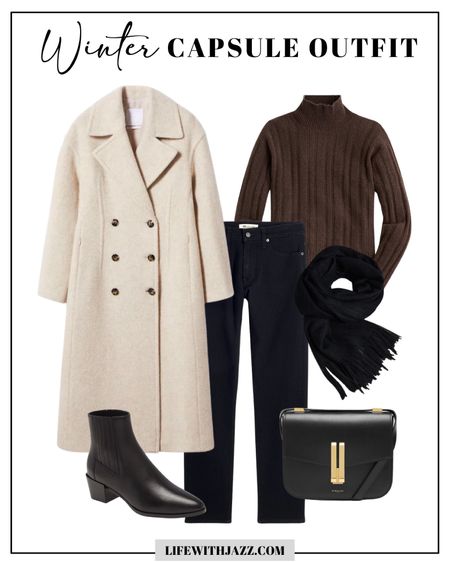 Winter capsule outfit 

Long winter wool coat 
Mock neck sweater 
Straight leg comfy jeans - size down in Madewell 
Leather bag 
Black booties 

Capsule wardrobe / minimalist style

#LTKtravel #LTKworkwear #LTKunder100