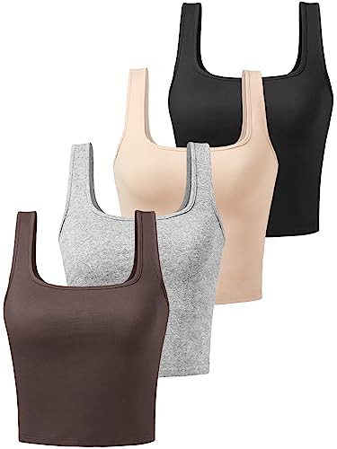 Joviren Cotton Workout Crop Tank Top for Women Square Neck Yoga Tank Tops Athletic Sports Shirts ... | Amazon (US)