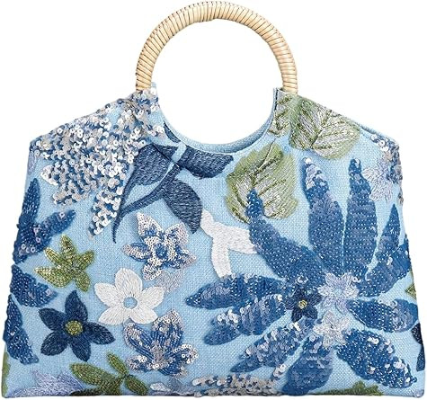 QWINEE Women's Floral Sequin Handbag Glitter Evening Bags Tote Bag Large Capacity Purse Clutch fo... | Amazon (US)