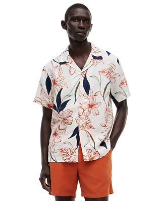 Men's 100% Linen Resort Print Camp Collar Short-Sleeve Shirt | Macy's