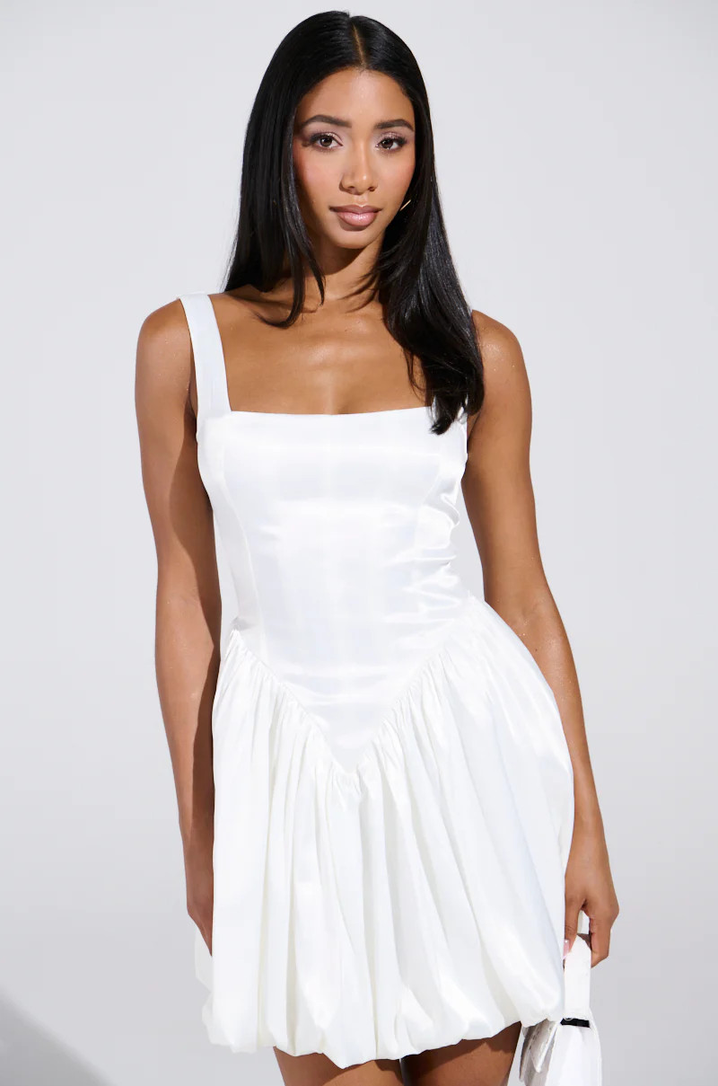 SOPHIA SATIN MINI DRESS WITH CORSET DETAIL | AKIRA