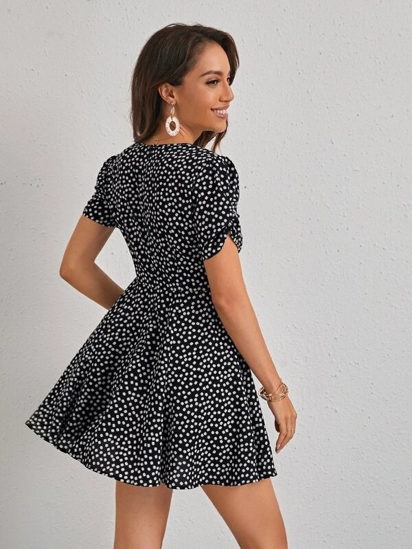 SHEIN Gathered Sleeve Ruched Bust Ditsy Floral Dress | SHEIN