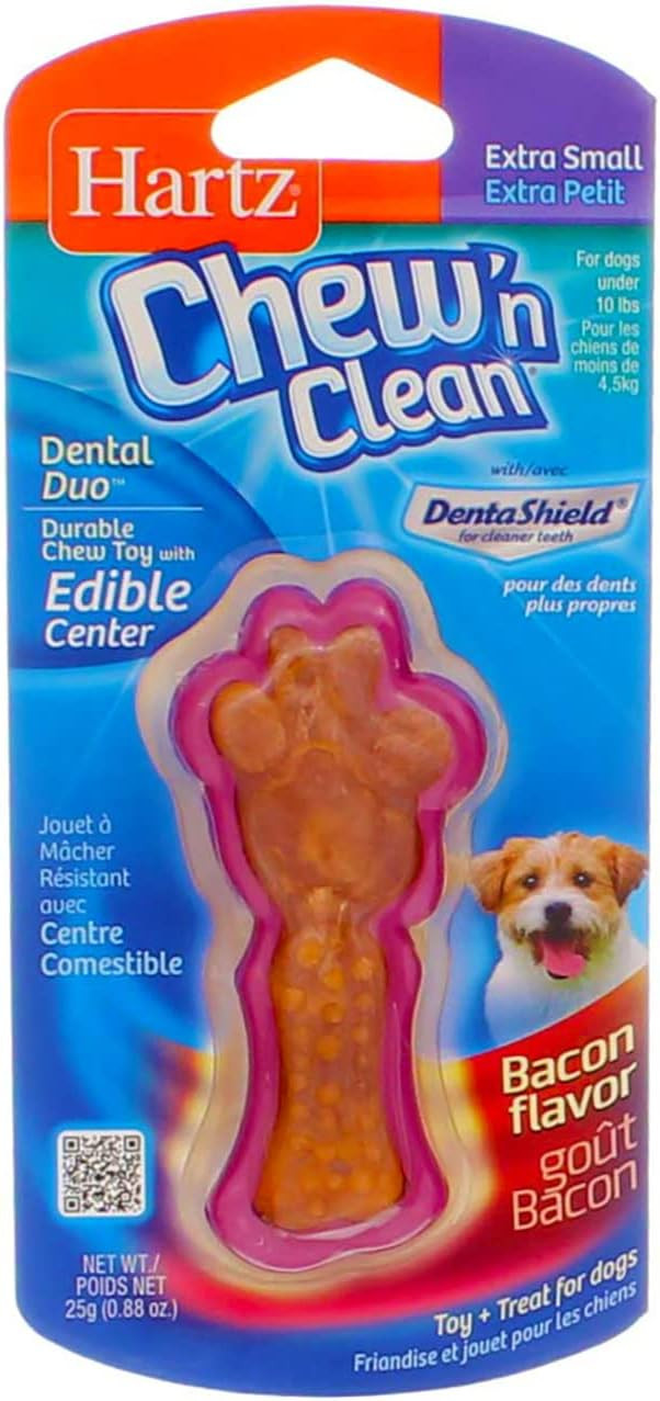 Hartz Chew N Clean Dental Duo Dog Chew Toy, Extra Small, Bacon Flavor (9 pack) (Bundle) | Amazon (US)
