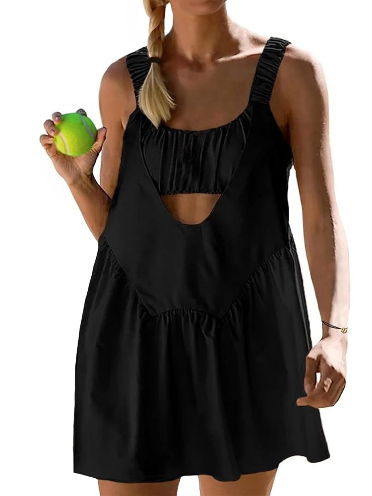 AnotherChill Womens Tennis Dress Built-in Bra & Matching Shorts Pockets Workout Dresses Athletic ... | Amazon (US)