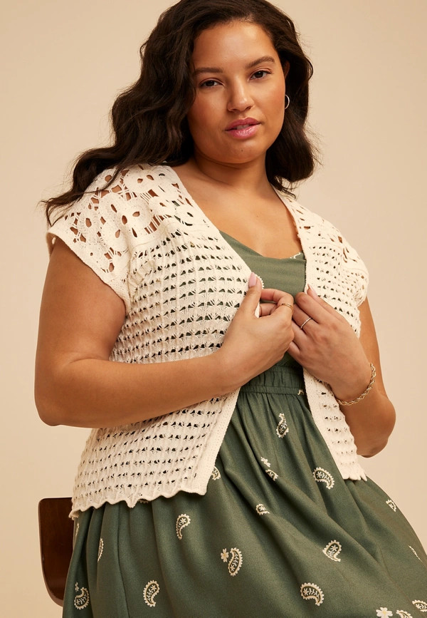 Plus Size Crochet Open Front Dress Cardigan | Maurices